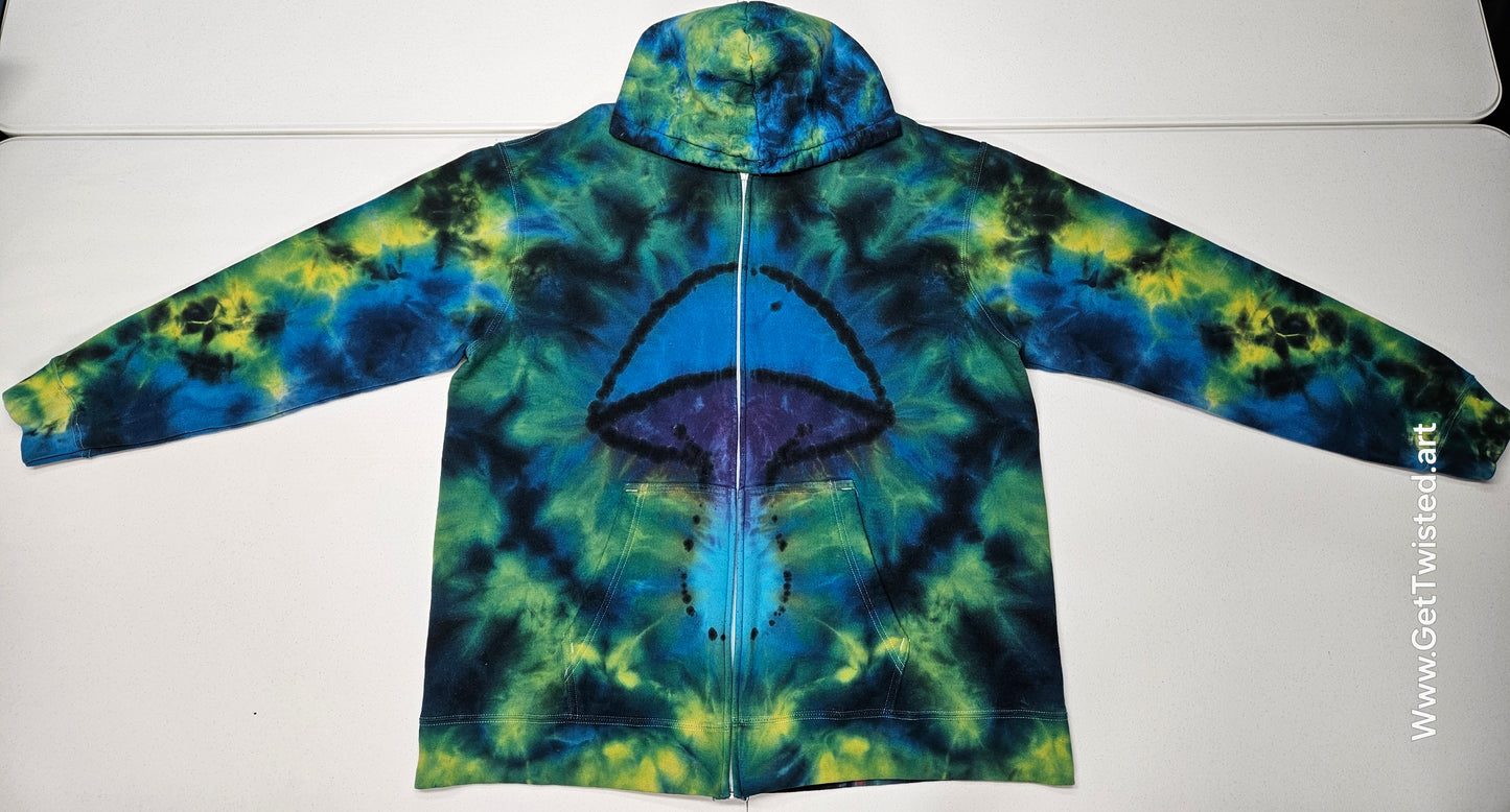 Disc Golf Basket Zip up hoodie with Mushroom front - 2XL